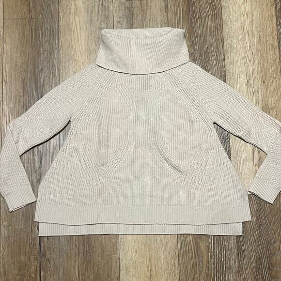 Alice + Olivia Base Wool Cashmere Chunky Knit Cowl Neck Sweater XS Beige Ribbed - Picture 5 of 9